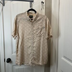 Marsh Wear Tan Leaf Floral Lyocell Button Up Hawaiian Shirt Mens Size L